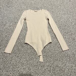 Nuuds Long Sleeve Ribbed Bodysuit Cream S Classic Comfort Stretch Basic Normcore